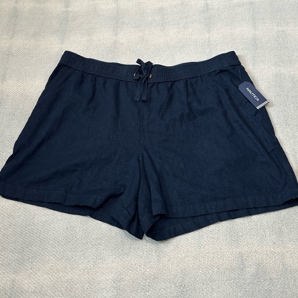 Nautica Linen Blend High Rise Shorts Size XXL NWT Pockets Navy Blue